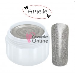 Gel UV Amelie color argintiu metalic 5ml  + 1 Cutie cu paiete Holografice Cadou